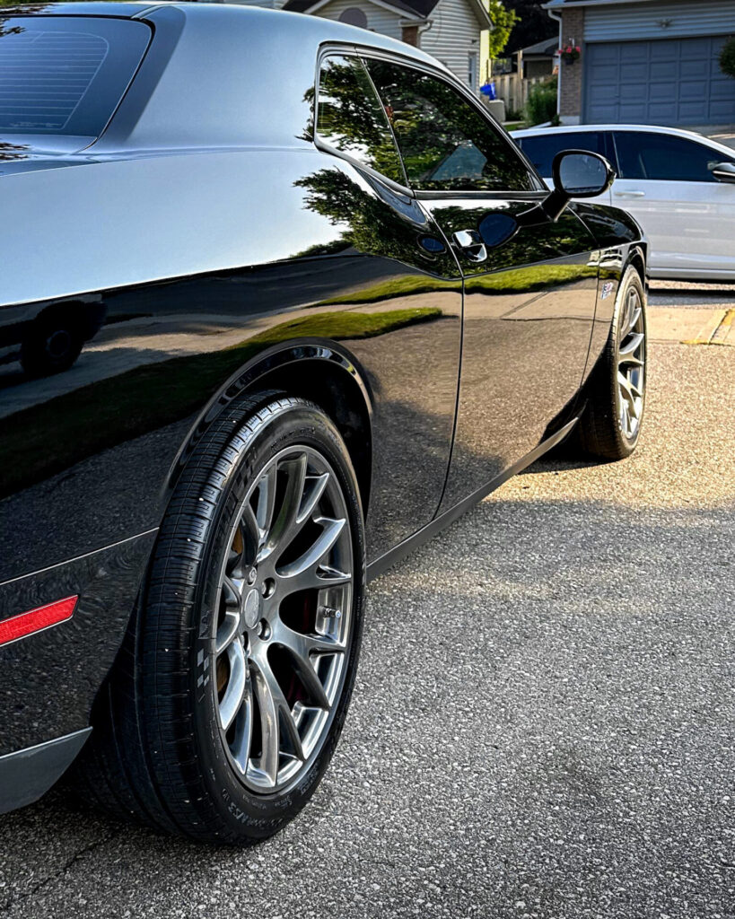 Black 2016 Dodge Challenger Hellcat - Passenger Rear Half after Mobile Detailing and Ceramic Coating