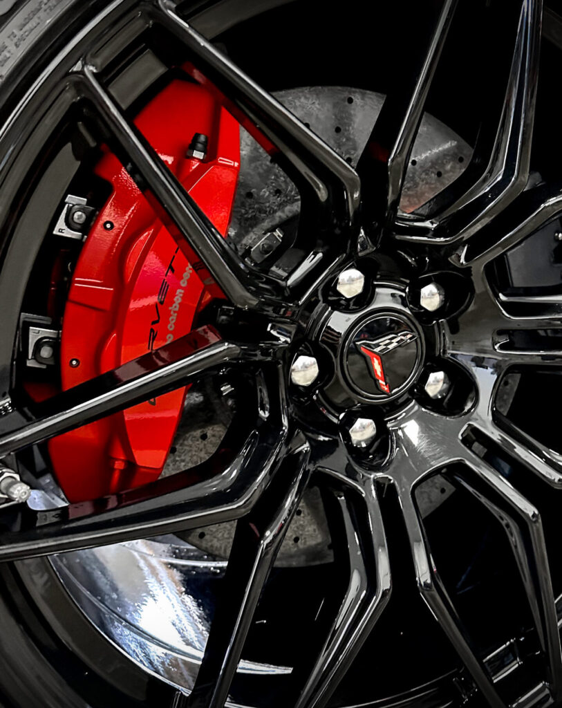 Black 2024 Chevy Corvette C8 ZO6 - Front Driver Wheel 2 after Mobile Detailing and Ceramic Coating