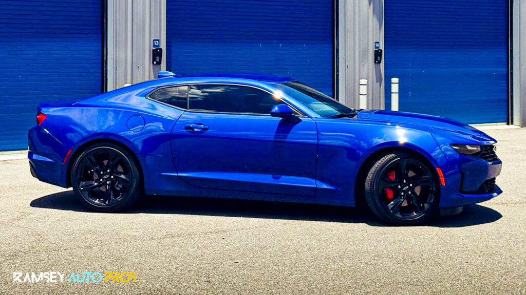 Blue 2018 Camaro after Auto Detailing and Ceramic Coating - Passenger Side
