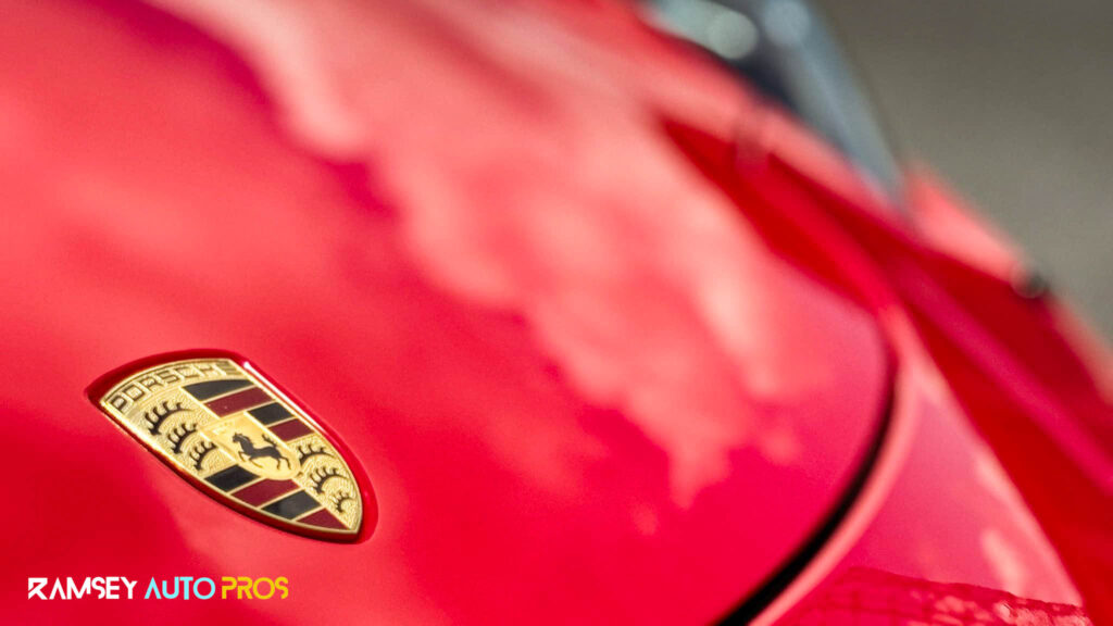 Red 2019 Porsche 911 with Paint Protection Film and Ceramic Coating - Hood Badge