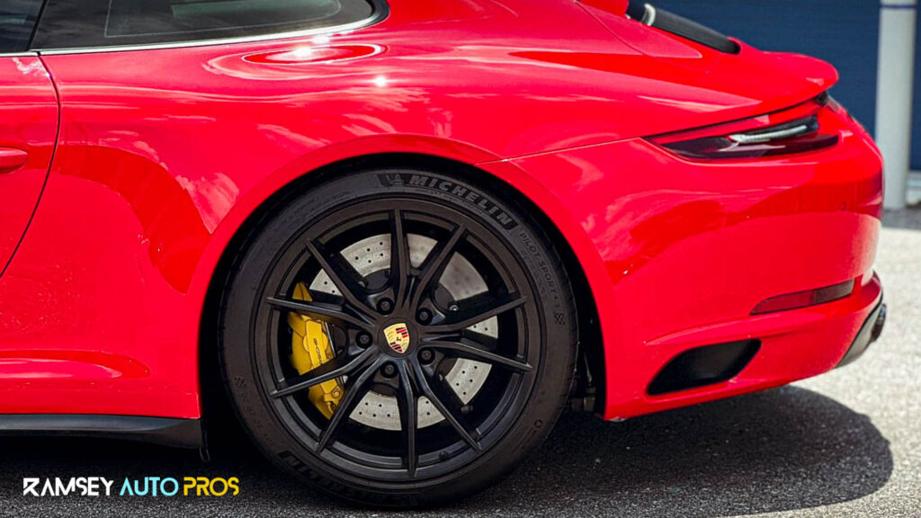 Red 2019 Porsche 911 with Paint Protection Film and Ceramic Coating - Driver Rear Fender