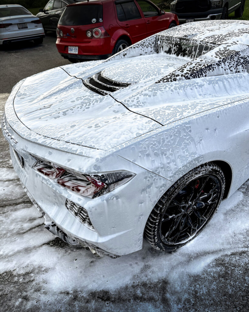 White 2024 Chevy Corvette C8 - Passsenger Rear Foamy