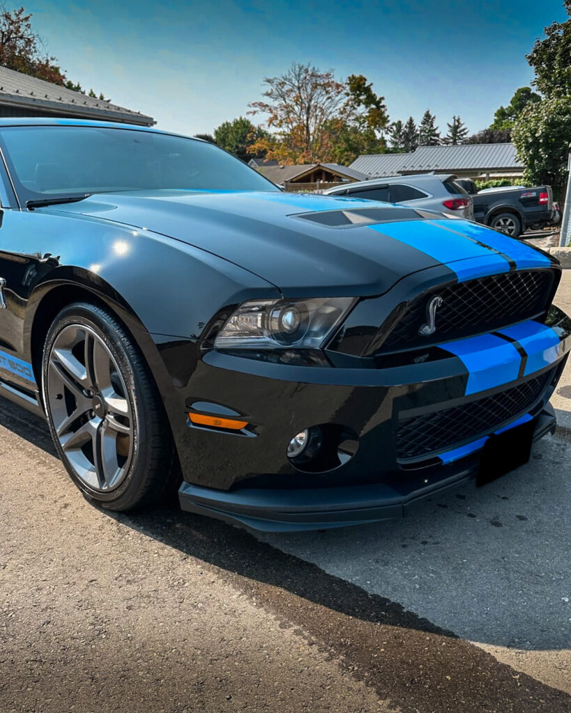 Black 2012 Ford Mustang GT500 - Front Driver after Mobile Detailing and Ceramic Coating