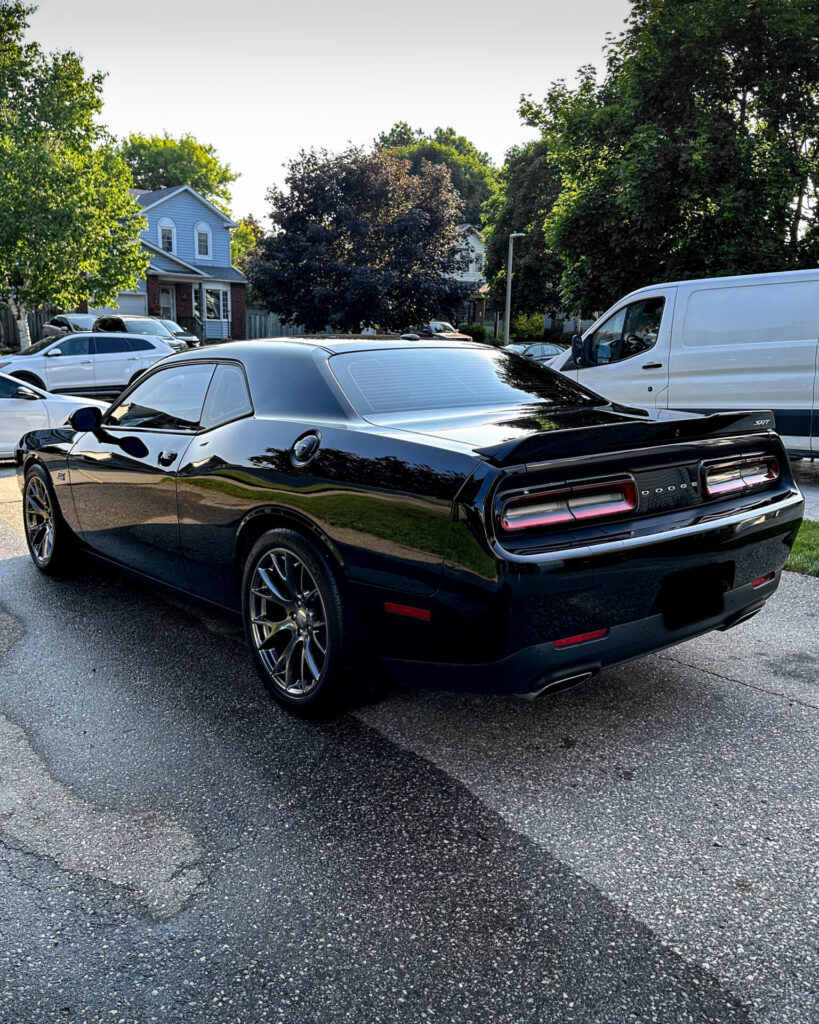 Black 2016 Dodge Challenger Hellcat - Driver Rear Far after Mobile Detailing and Ceramic Coating