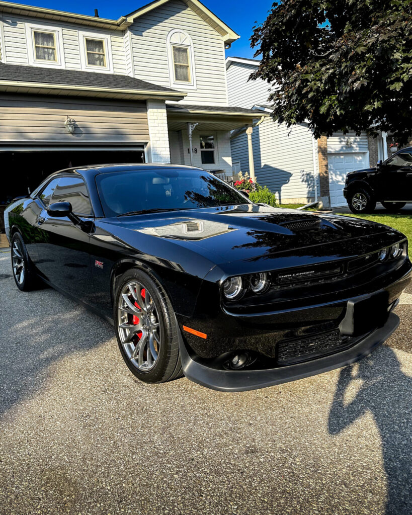 Black 2016 Dodge Challenger Hellcat - Front Passenger Close after Mobile Detailing and Ceramic Coating