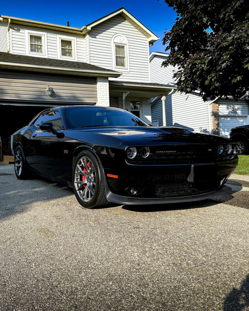 Black 2016 Dodge Challenger Hellcat - Passenger Front Far after Mobile Detailing and Ceramic Coating