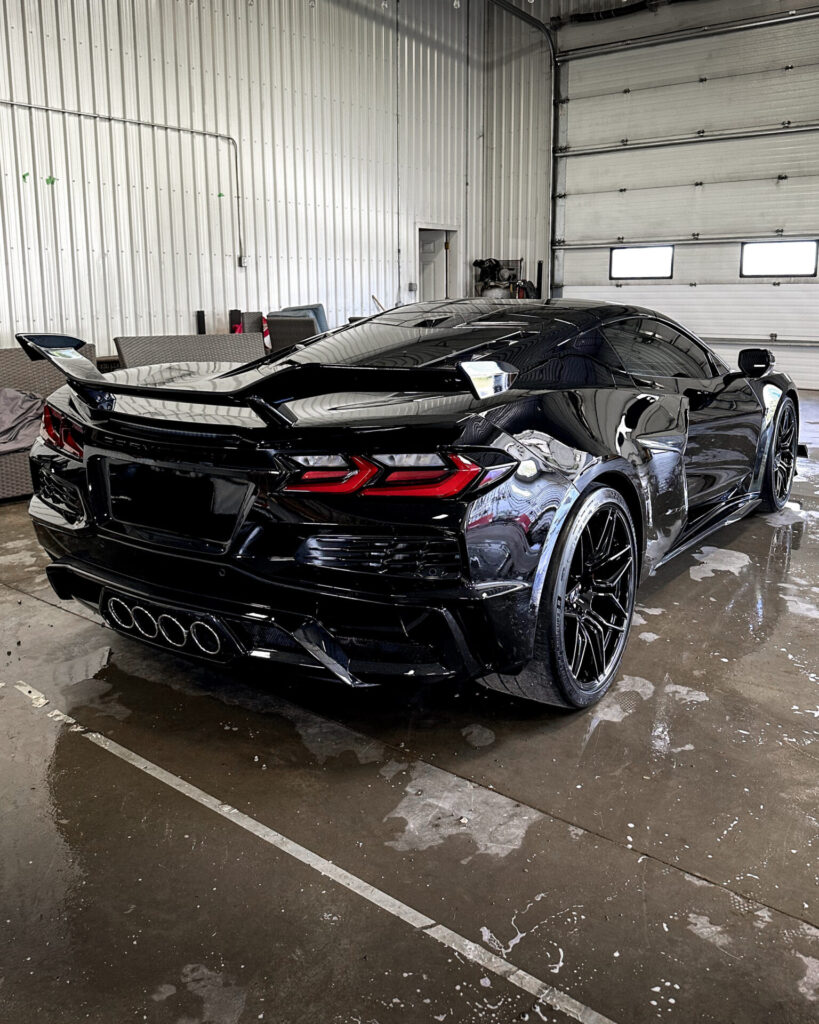 Black 2024 Chevy Corvette C8 ZO6 - Rear Passneger Far 2 after Mobile Detailing and Ceramic Coating