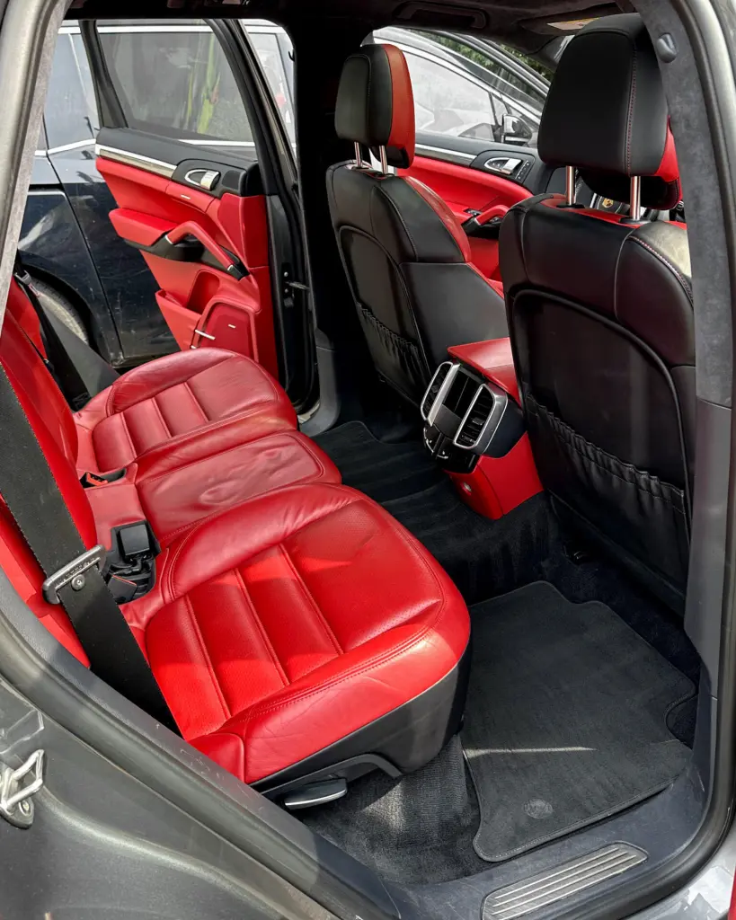 Grey 2020 Porsche Cayenne GTS - AFTER Rear Passenger Interior after Mobile Detailing