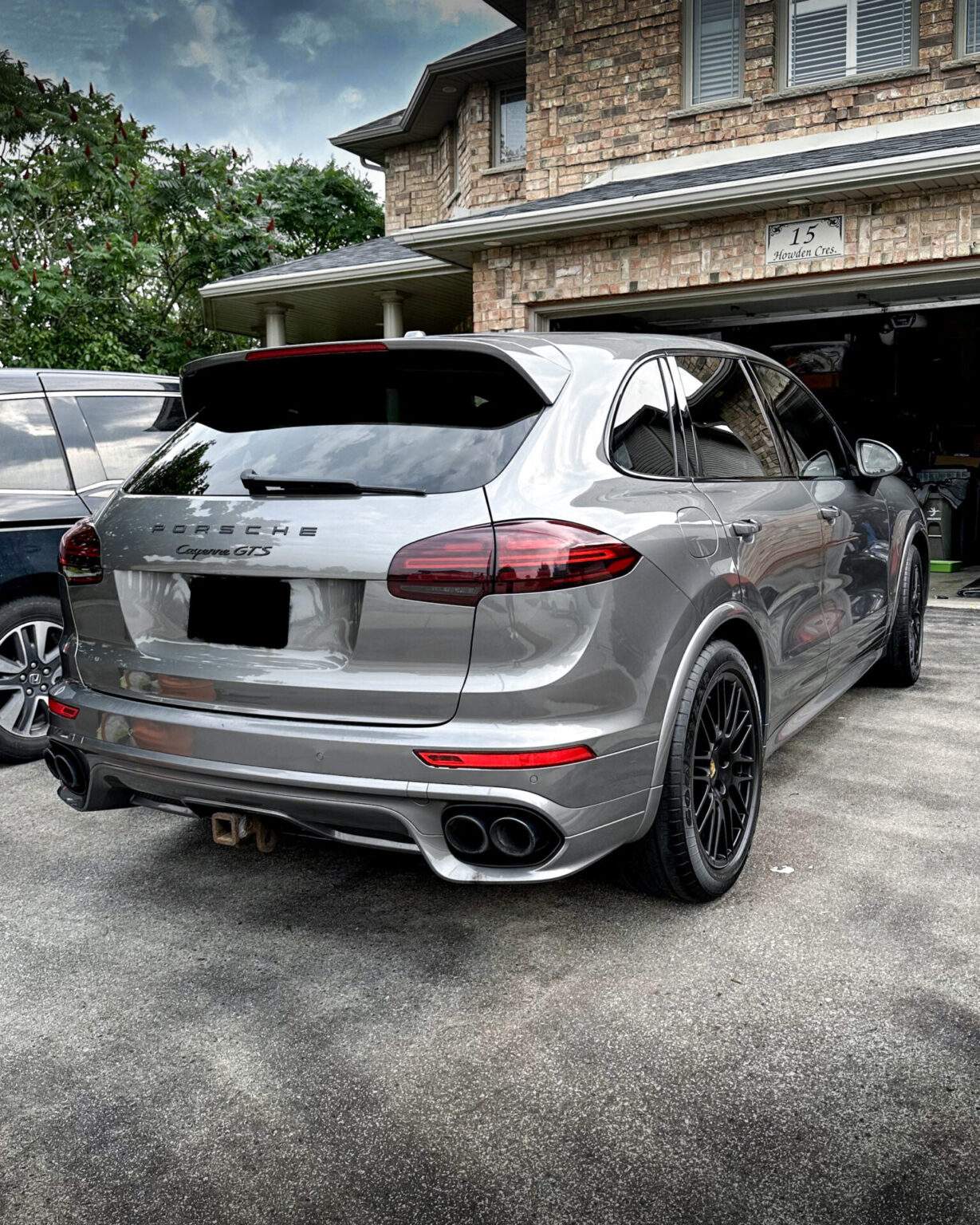 Grey 2020 Porsche Cayenne GTS - Rear Passenger Half after Mobile Detailing