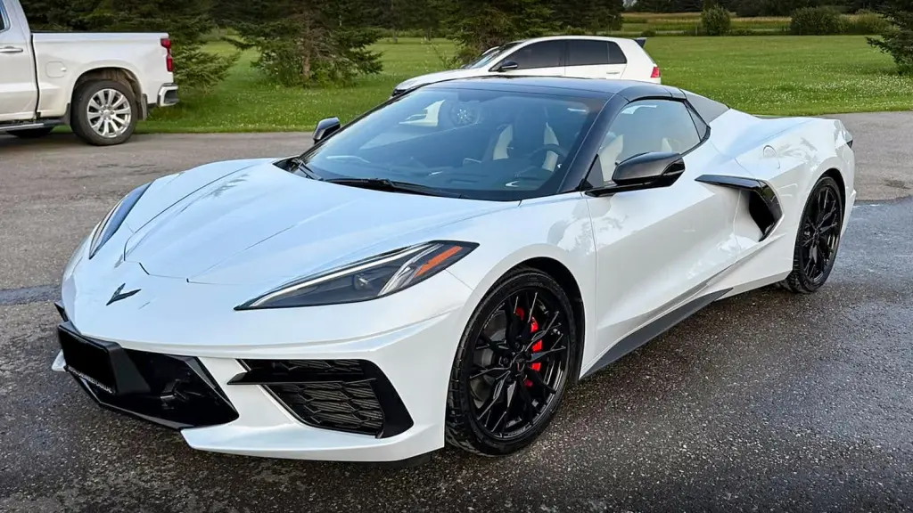 White 2024 Chevy Corvette C8 - Driver Front after Mobile Detailing and Ceramic Coating