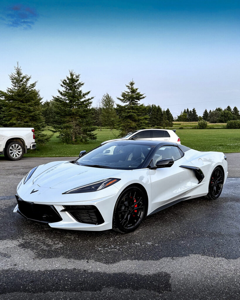 White 2024 Chevy Corvette C8 - Driver Front Half Far after Mobile Detailing and Ceramic Coating