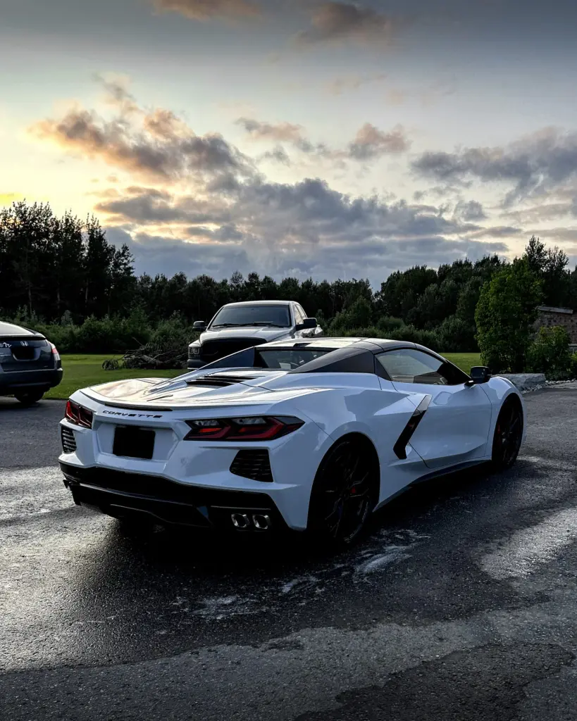 White 2024 Chevy Corvette C8 - Passsenger Rear Half Far after Mobile Detailing and Ceramic Coating
